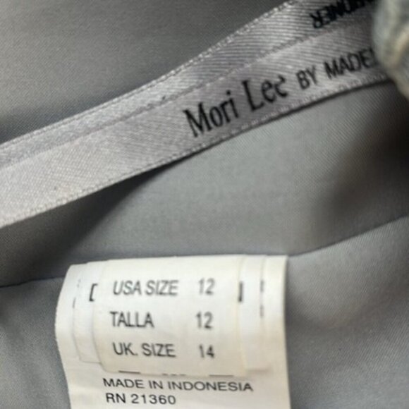 Mori Lee Mini Formal Dress Silver/Gray Lace Ribbon Bow Button-back Sleeveless 12 - Picture 12 of 13
